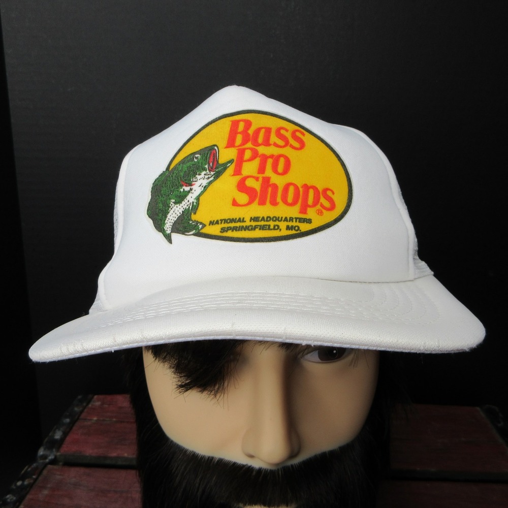 Vintage Bass Pro Shops National Headquarters Trucker Hat Cap White Mesh
